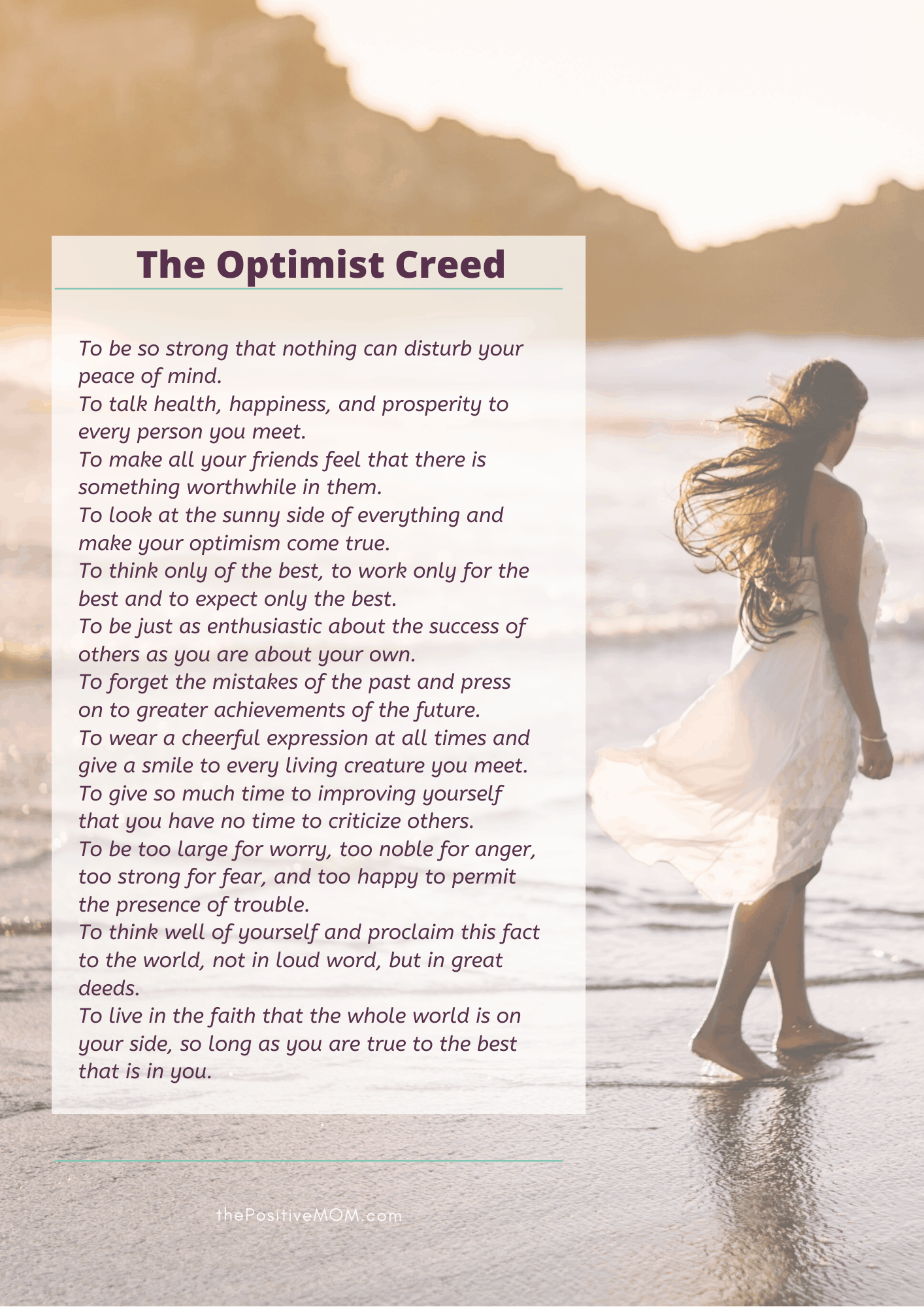Unlock Your Positive Thinking With The Optimist Creed - Free printable