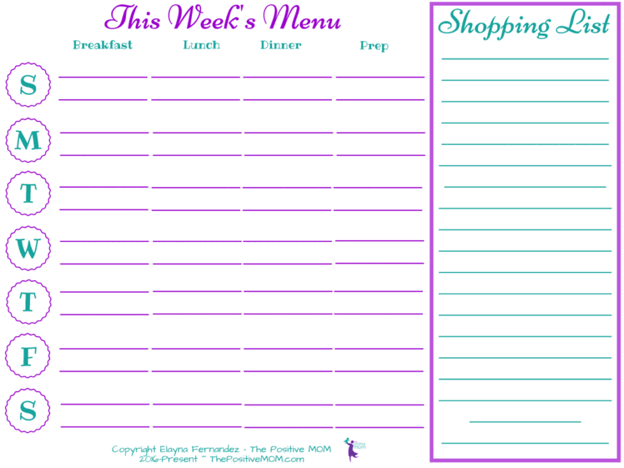 One week meal plan sample, template, and printable