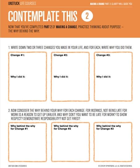 Getting clear about your change - Unstuck Life Courses worksheet