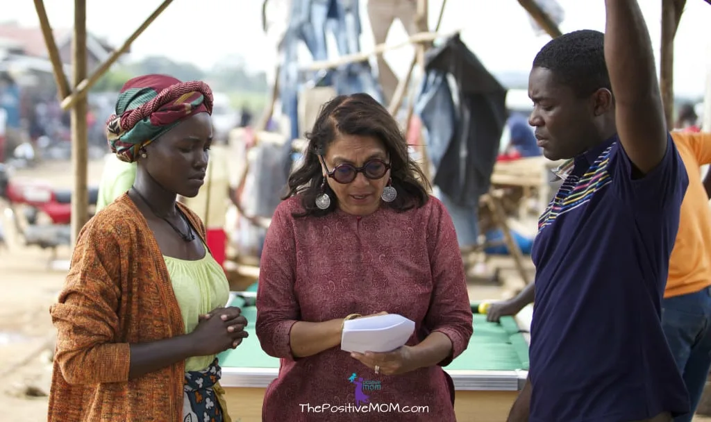 Disney's Queen Of Katwe behind the scenes - Director Mira Nair with David Oyelowo and Lupita Nyong'o
