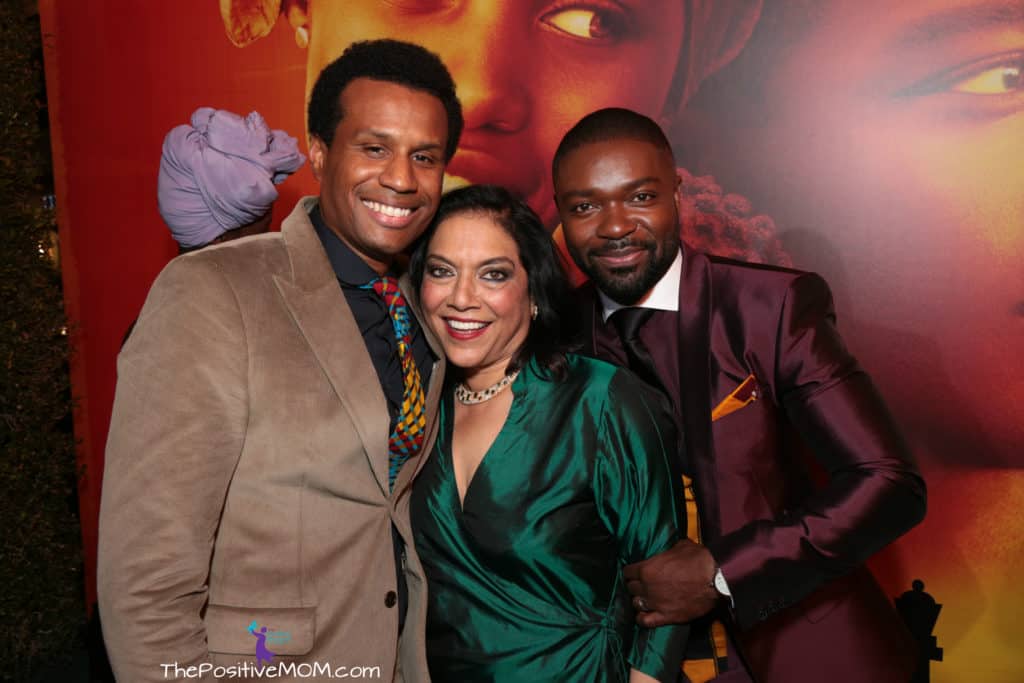 Filmmakers Tendo Nagenda and Mira Nair with actor David Oyelowo at the Queen Of Katwe movie premiere