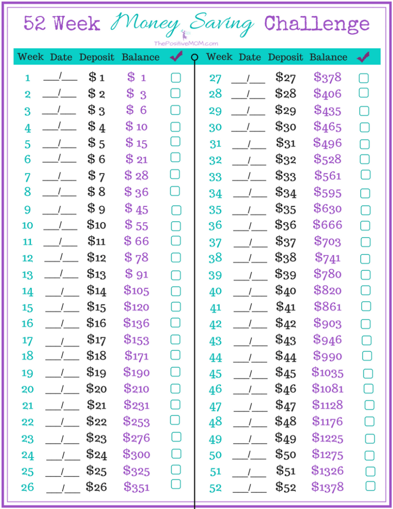 52 week money saving challenge