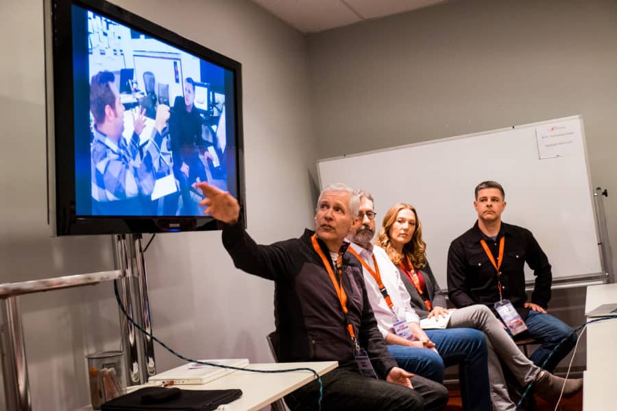 The "Cars 3" Long Lead Press Days, held at Sonoma Raceway, including presentations by the "Cars 3" writers (left to right) Mike Rich, Bob Peterson and Kiel Murray and Story Supervisor Scott Morse, held on March 28, 2017 in Sonoma, Calif. (Photo by Marc Flores)