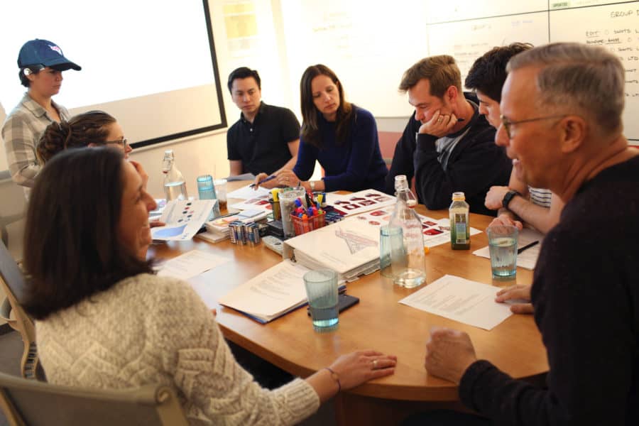 Members of the "Cars 3" production have a scheduling review, including (lower left to right clockwise) Production Manager Pam Darrow, Production Office Coordinator Emily Davis, Production Office Manager Susan Eggett, Supervising Technical Director Michael Fong, Co-Producer Andrea Warren, Director Brian Fee, Director's Assistant Jacob Combs and Producer Kevin Reher, as seen on March 22, 2017 at Pixar Animation Studios in Emeryville, Calif. (Photo by Deborah Coleman / Pixar)