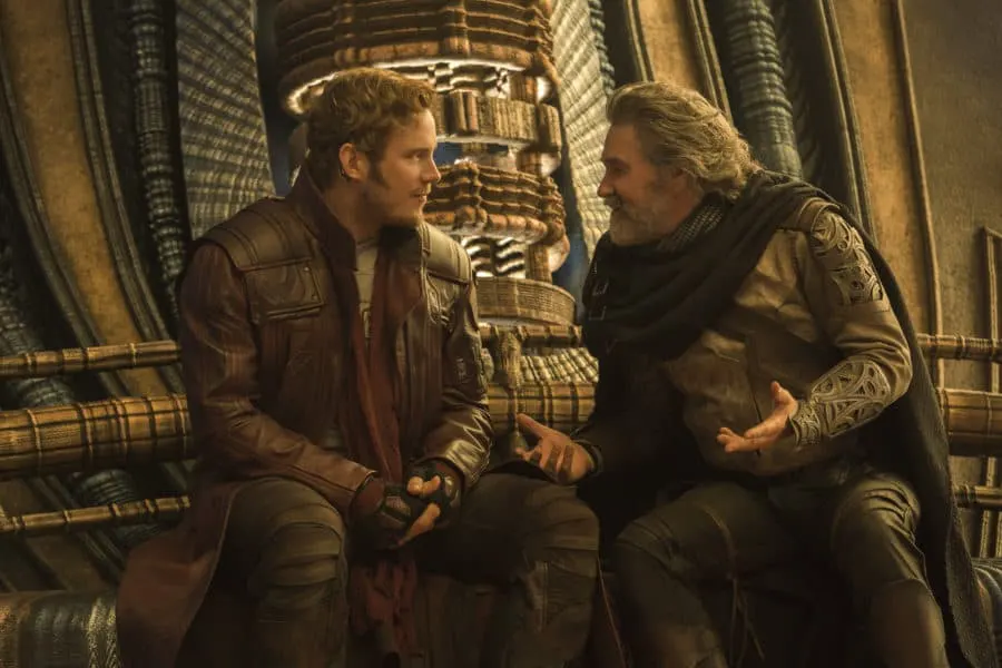 Guardians Of The Galaxy Vol. 2..L to R: Star-Lord/Peter Quill (Chris Pratt) and Ego (Kurt Russell)..Ph: Chuck Zlotnick..©Marvel Studios 2017 Guardians Of The Galaxy Vol. 2..L to R: Star-Lord/Peter Quill (Chris Pratt) and Ego (Kurt Russell)..Ph: Chuck Zlotnick..©Marvel Studios 2017