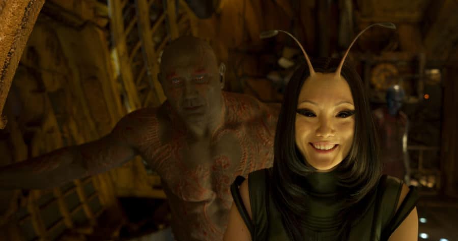 Guardians Of The Galaxy Vol. 2..L to R: Drax (Dave Bautista) and Mantis (Pom Klementieff)..Ph: Film Frame..©Marvel Studios 2017