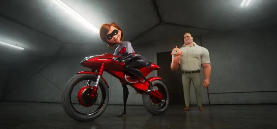 TAKING THE WHEEL -- In "Incredibles 2," Helen aka Elastigirl is called on to help bring Supers back. Her mission comes with a brand-new Elasticycle, a state-of-the-art cycle that is designed just for her. Meanwhile, Bob navigates the day-to-day heroics of "normal" life at home. Featuring the voices of Holly Hunter and Craig T. Nelson, DisneyPixar's "Incredibles 2" busts into theaters on June 15, 2018. ©2018 DisneyPixar. All Rights Reserved.