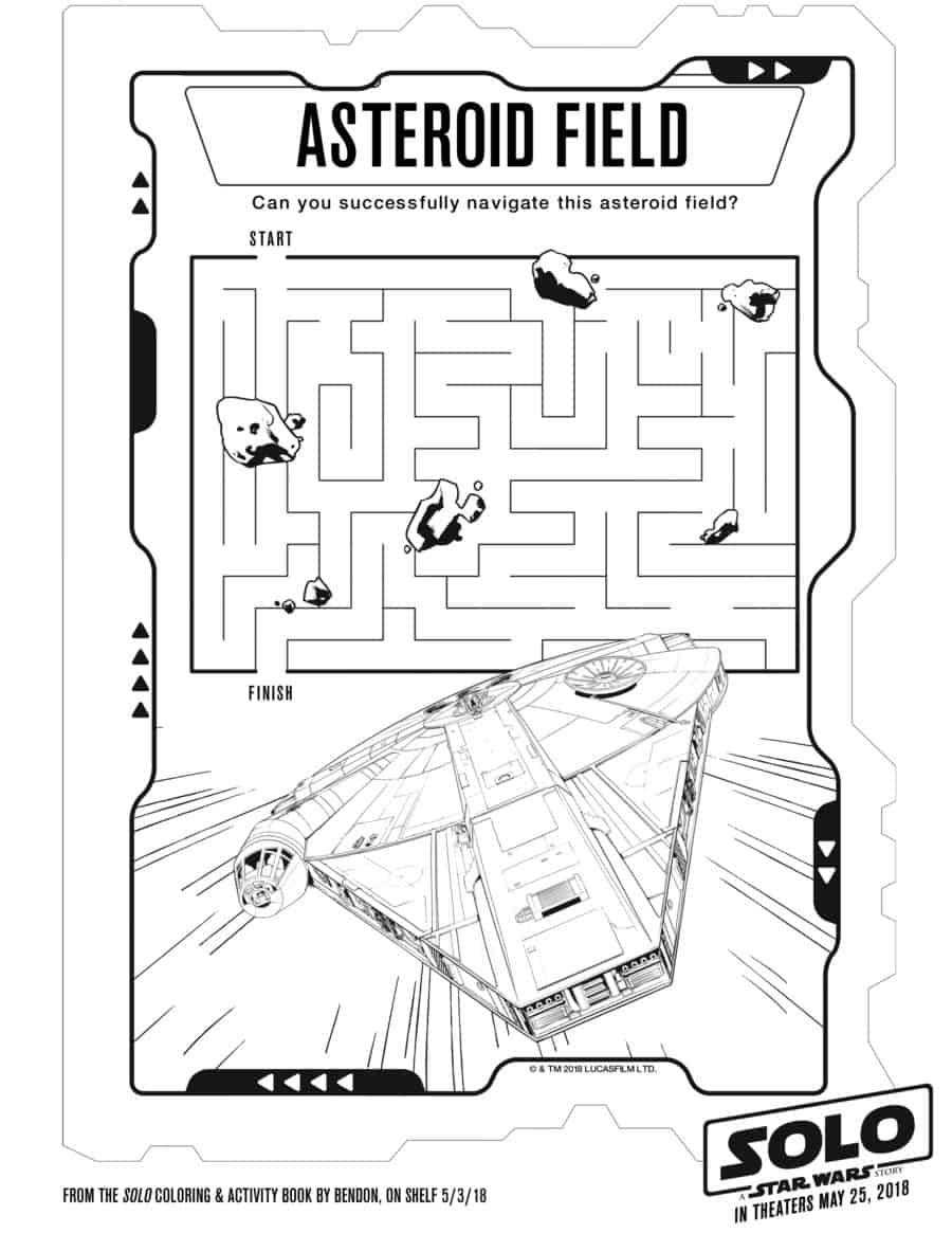 Starwars Printable Asteroid Field Maze Han Solo A Star Wars Story