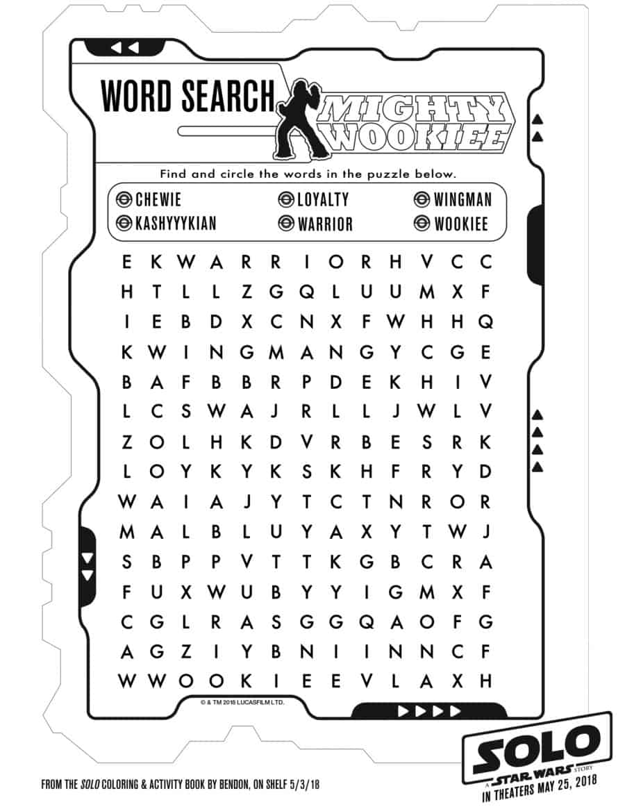 Starwars Printable Han Solo A Star Wars Story Word Search