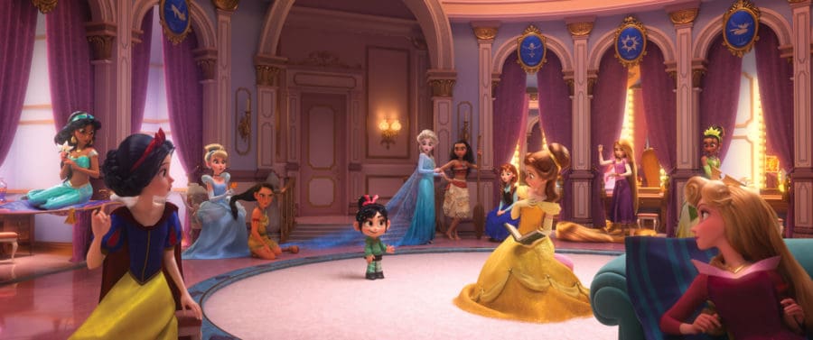ROYAL REUNION – In “Ralph Breaks the Internet: Wreck It Ralph 2,” Vanellope von Schweetz—along with her best friend Ralph—ventures into the uncharted world of the internet. When she finds herself surrounded by Disney princesses, she’s surprised to learn that she actually has a lot in common with them. The scene, highlighted in a new trailer for the film, features several of the original princess voices, including Auli‘i Cravalho (“Moana”), Kristen Bell (Anna in “Frozen”), Idina Menzel (Elsa in “Frozen”), Kelly MacDonald (Merida in “Brave”), Mandy Moore (Rapunzel in “Tangled”), Anika Noni Rose (Tiana in “The Princess and the Frog”), Ming-Na Wen (“Mulan”), Irene Bedard (“Pocahontas”), Linda Larkin (Jasmine in “Aladdin”), Paige O’Hara (Belle in “Beauty and the Beast”) and Jodi Benson (Ariel in “The Little Mermaid”). Featuring Sarah Silverman as the voice of Vanellope, “Ralph Breaks the Internet: Wreck It Ralph 2” opens in theaters nationwide Nov. 21, 2018...©2018 Disney. All Rights Reserved.