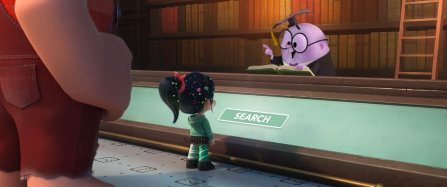 ASK ME ANYTHING – When video game bad guy Ralph and fellow misfit Vanellope von Schweetz find themselves in the expansive world of the internet, they turn to a search engine named KnowsMore – literally a know-it-all - for answers in hopes of tracking down a replacement part for Vanellope’s game Sugar Rush. He frequently gets ahead of himself, finishing people’s sentences in an attempt to guess what they’re going to say. Featuring the voices of John C. Reilly as Ralph, Sarah Silverman as Vanellope and Alan Tudyk as the voice of KnowsMore, “Ralph Breaks the Internet: Wreck It Ralph 2,”opens in theaters nationwide Nov. 21, 2018...©2018 Disney. All Rights Reserved. ASK ME ANYTHING – When video game bad guy Ralph and fellow misfit Vanellope von Schweetz find themselves in the expansive world of the internet, they turn to a search engine named KnowsMore – literally a know-it-all - for answers in hopes of tracking down a replacement part for Vanellope’s game Sugar Rush. He frequently gets ahead of himself, finishing people’s sentences in an attempt to guess what they’re going to say. Featuring the voices of John C. Reilly as Ralph, Sarah Silverman as Vanellope and Alan Tudyk as the voice of KnowsMore, “Ralph Breaks the Internet: Wreck It Ralph 2,”opens in theaters nationwide Nov. 21, 2018...©2018 Disney. All Rights Reserved.
