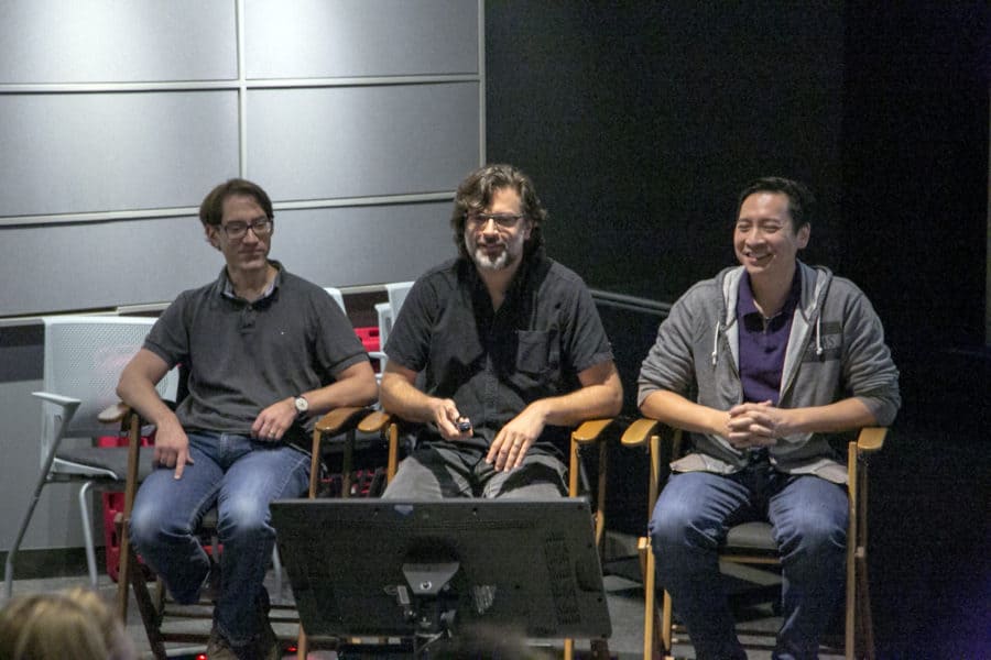 Technical Supervisor Ernie Petti, Art Director, Environments Matthias Lechner and Head of Environments Larry Wu as seen at the Long Lead Press Day for RALPH BREAKS THE INTERNET at Walt Disney Animation Studios on July 31, 2018. Photo by Alex Kang/Disney. ©2018 Disney. All Rights Reserved.