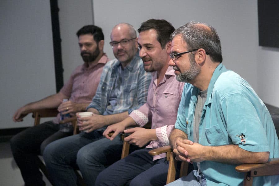 Head of Animation Renato dos Anjos, Production Designer Cory Loftis, Crowds Supervisor Moe El-Ali and Production Designer Dave Komorowski as seen at the Long Lead Press Day for RALPH BREAKS THE INTERNET at Walt Disney Animation Studios on July 31, 2018. Photo by Alex Kang/Disney. ©2018 Disney. All Rights Reserved.