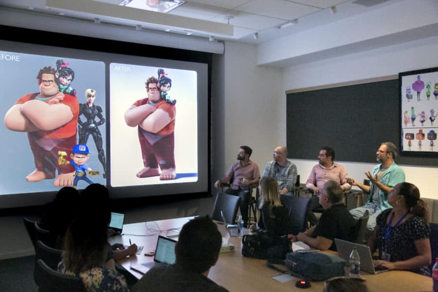 Head of Animation Renato dos Anjos, Production Designer Cory Loftis, Crowds Supervisor Moe El-Ali and Production Designer Dave Komorowski as seen at the Long Lead Press Day for RALPH BREAKS THE INTERNET at Walt Disney Animation Studios on July 31, 2018. Photo by Alex Kang/Disney. ©2018 Disney. All Rights Reserved.