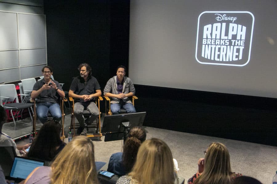 Technical Supervisor Ernie Petti, Art Director, Environments Matthias Lechner and Head of Environments Larry Wu as seen at the Long Lead Press Day for RALPH BREAKS THE INTERNET at Walt Disney Animation Studios on July 31, 2018. Photo by Alex Kang/Disney. ©2018 Disney. All Rights Reserved.
