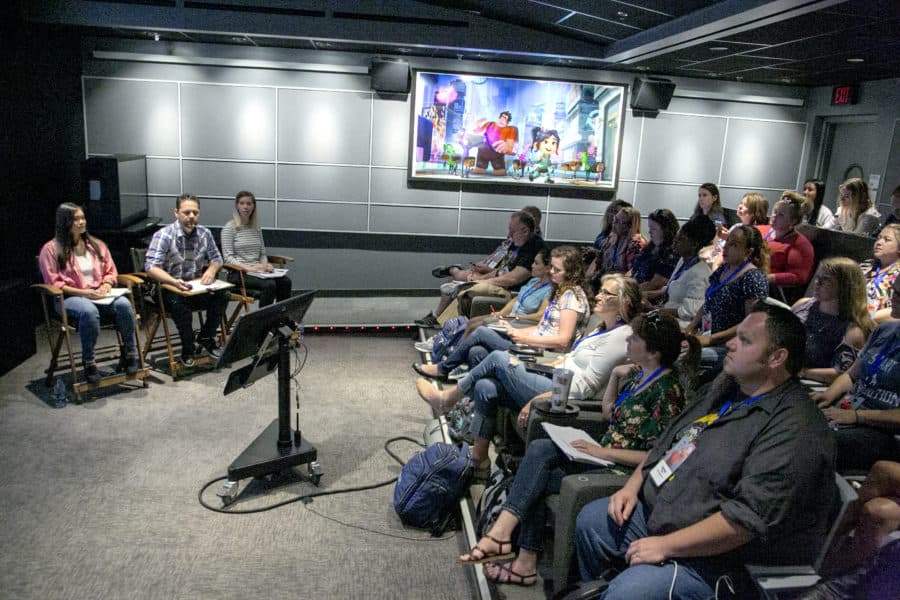 Head of Story Josie Trinidad, Story Artist Jason Hand and Story Artist Natalie Nourigat as seen at the Long Lead Press Day for RALPH BREAKS THE INTERNET at Walt Disney Animation Studios on July 31, 2018. Photo by Alex Kang/Disney. ©2018 Disney. All Rights Reserved.