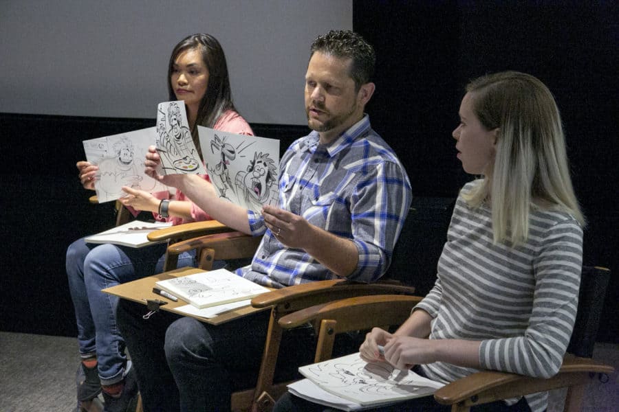 Head of Story Josie Trinidad, Story Artist Jason Hand and Story Artist Natalie Nourigat as seen at the Long Lead Press Day for RALPH BREAKS THE INTERNET at Walt Disney Animation Studios on July 31, 2018. Photo by Alex Kang/Disney. ©2018 Disney. All Rights Reserved.