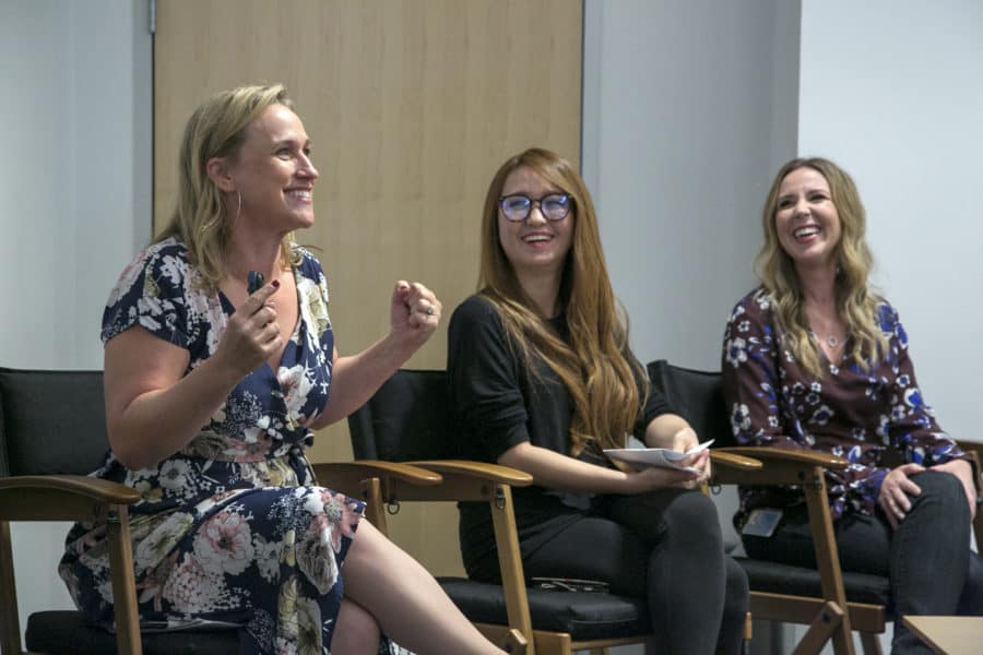 Writer Pam Ribon, Art Director, Chracters Ami Thompson and Head of Animation Kira Lehtomaki as seen at the Long Lead Press Day for RALPH BREAKS THE INTERNET at Walt Disney Animation Studios on July 31, 2018. Photo by Alex Kang/Disney. ©2018 Disney. All Rights Reserved.