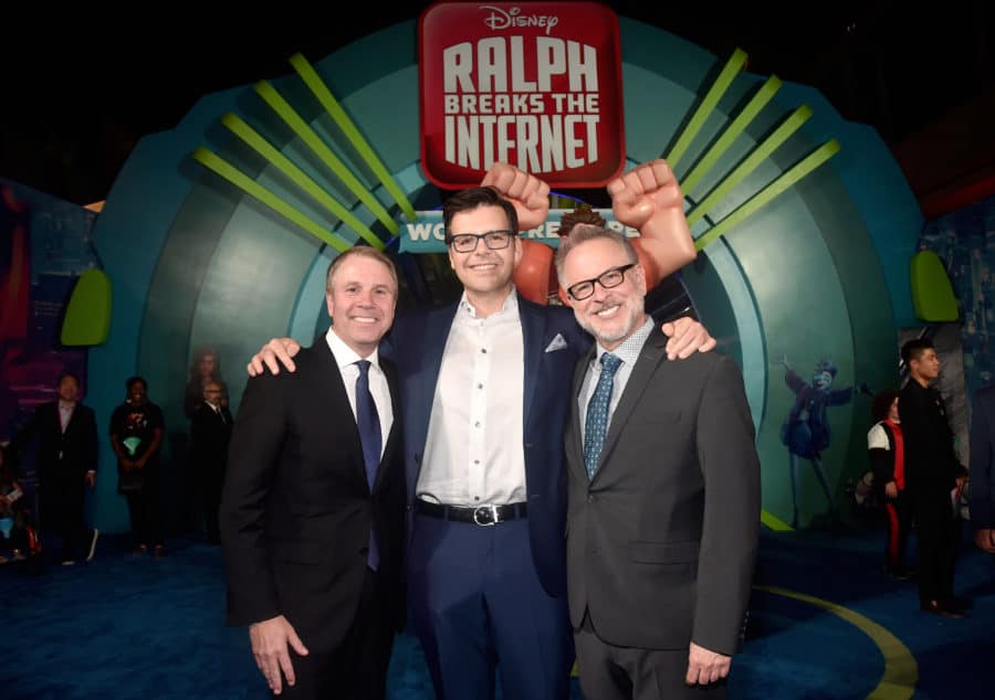 HOLLYWOOD, CA - NOVEMBER 05: (L-R) Producer Clark Spencer, Director/Screenwriter Phil Johnston, and Director Rich Moore attend the World Premiere of Disney's "RALPH BREAKS THE INTERNET" at the El Capitan Theatre on November 5, 2018 in Hollywood, California. (Photo by Alberto E. Rodriguez/Getty Images for Disney) *** Local Caption *** Phil Johnston; Rich Moore; Clark Spencer