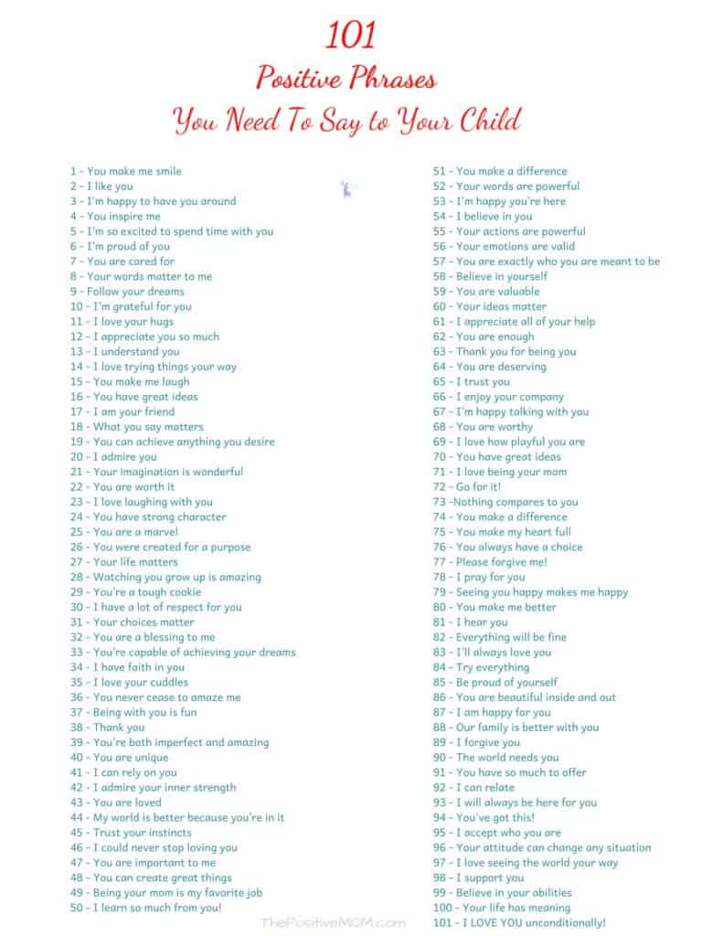 101 Positive Things You Need To Say to Your Child
