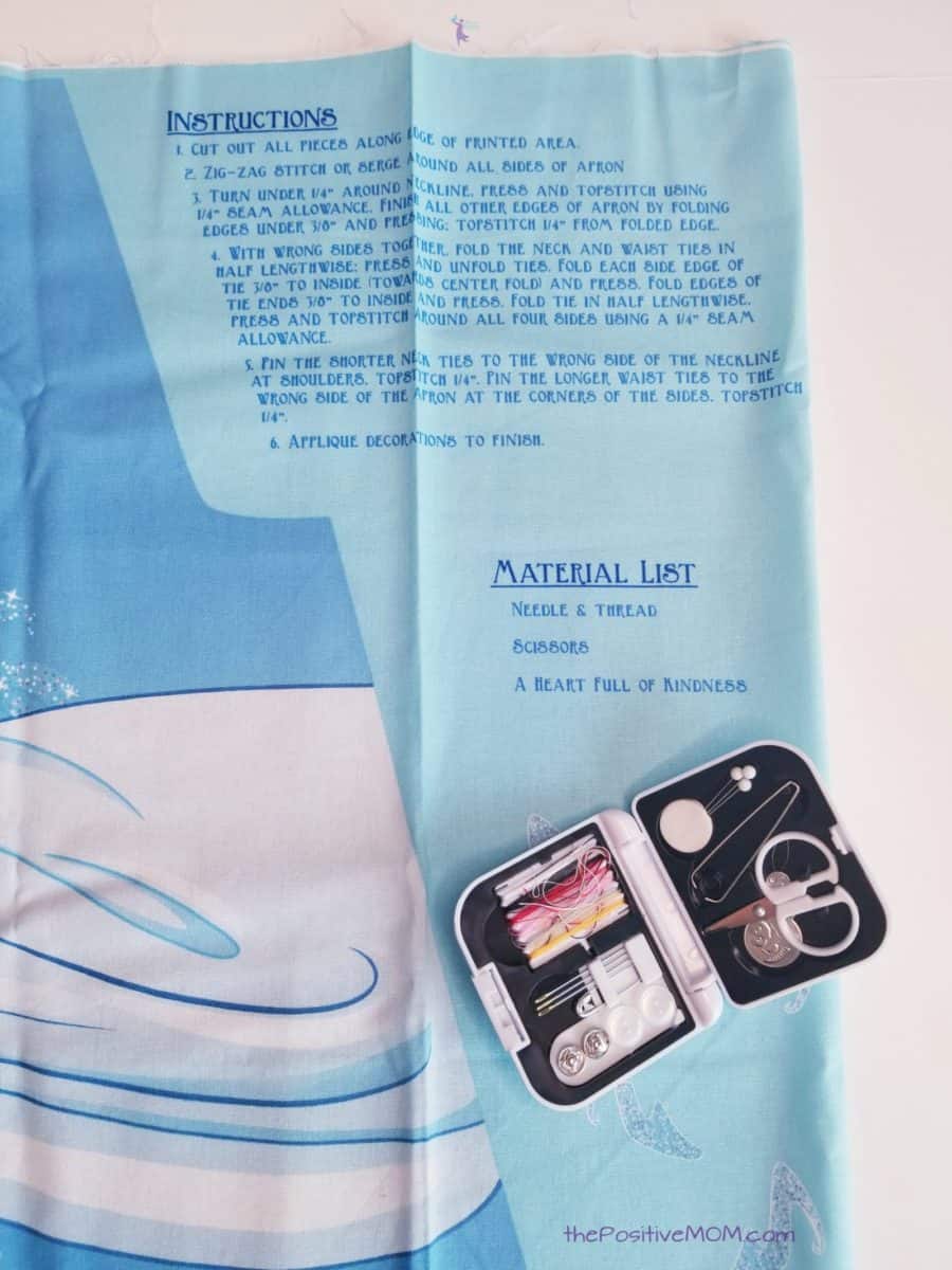 Disney's Cinderella Girls Apron instructions and sewing kit