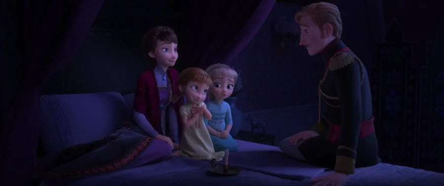 EPIC STORY – In Walt Disney Animation Studios’ “Frozen 2,” Queen Iduna (voice of Evan Rachel Wood) and King Agnarr (voice of Alfred Molina) share an epic story with Young Anna (voice of Hadley Gannaway) and Young Elsa (voice Mattea Conforti) about an enchanted forest and the potential danger that lingers. “Frozen 2” opens in U.S. theaters on Nov. 22, 2019. © 2019 Disney. All Rights Reserved.