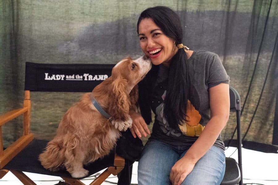 Lady And The Tramp Live Action Disney+ - Set Visit Elayna Fernandez with Rose as Lady