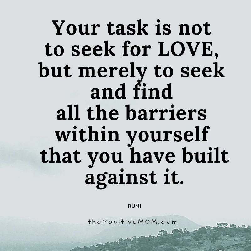 Your task is not to seek for love, but merely to seek and find all the barriers within yourself that you have built against it. ~ Rumi quote about love