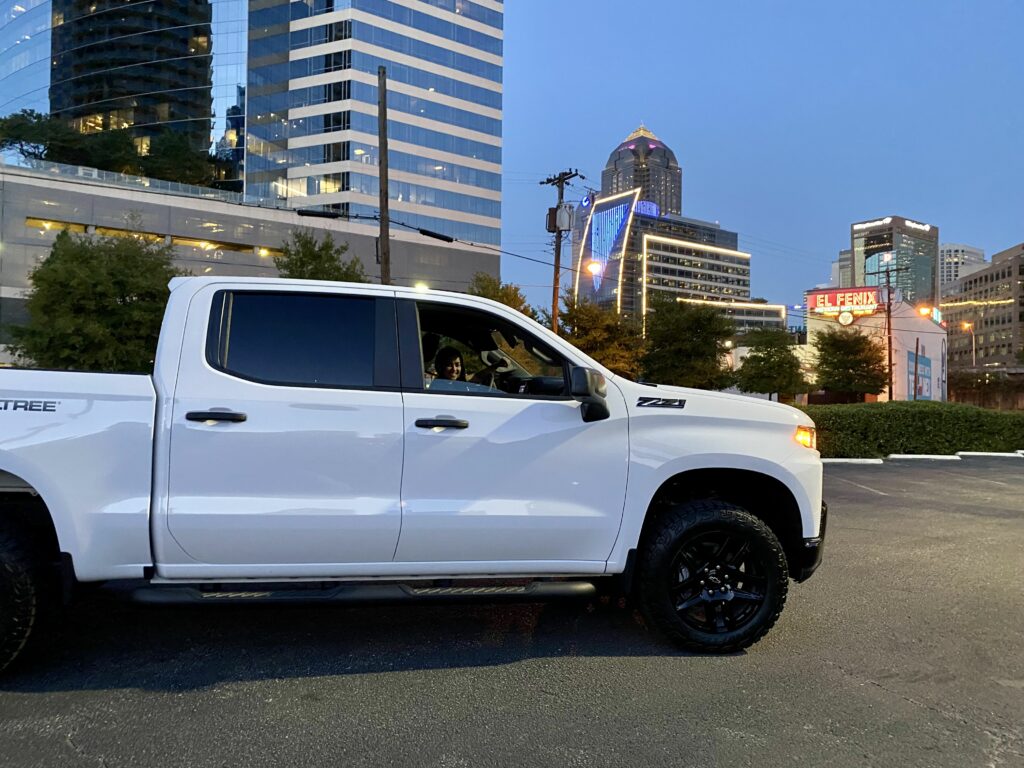 Hispanic Heritage Month Hispanic Heritage Trail - 2021 Chevy Silverado with view of El Fenix Mexican Restaurant in Dallas Texas